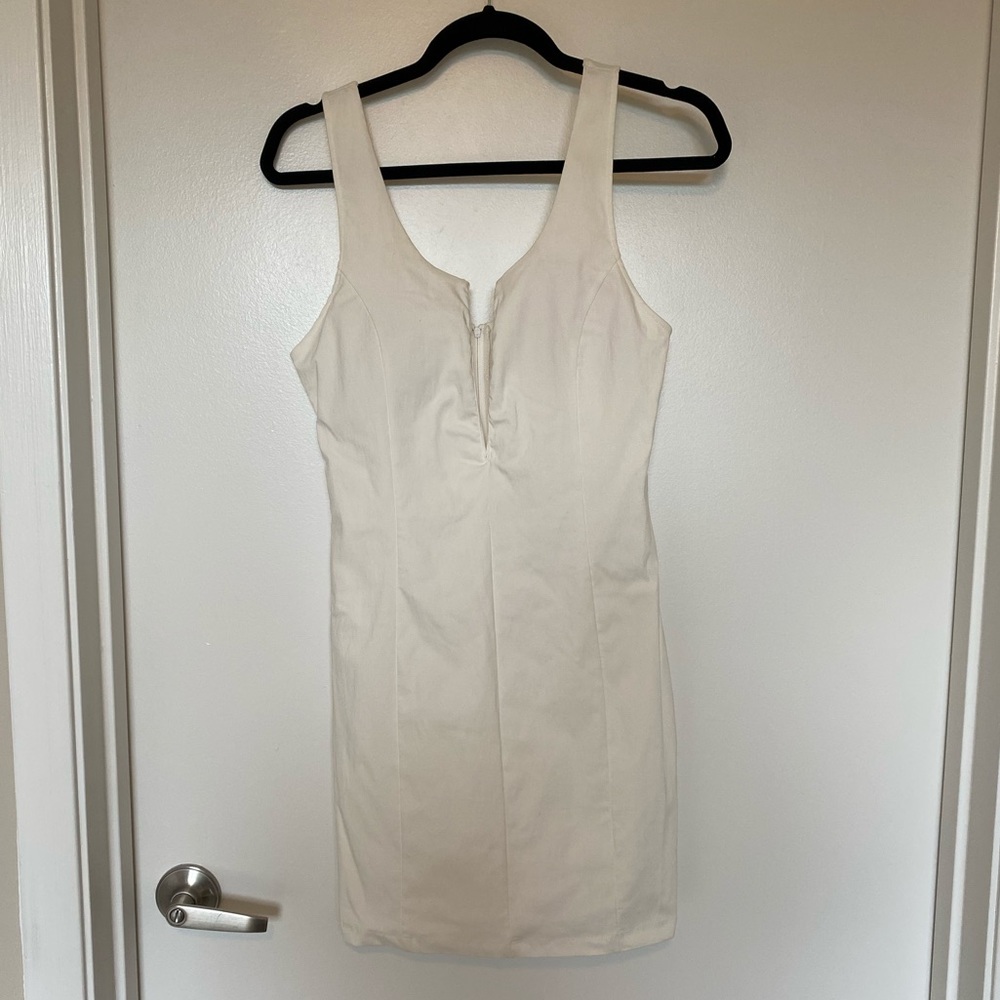 White Bodycon Deep V Stretchy, Slimming Mini Dress